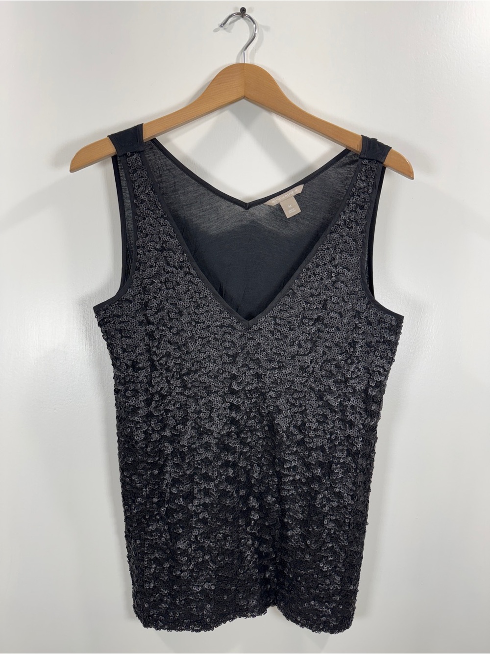 WSH154 {Banana Republic} Black Full Sequin V-Neck Tank Top Shirt T-Shirt